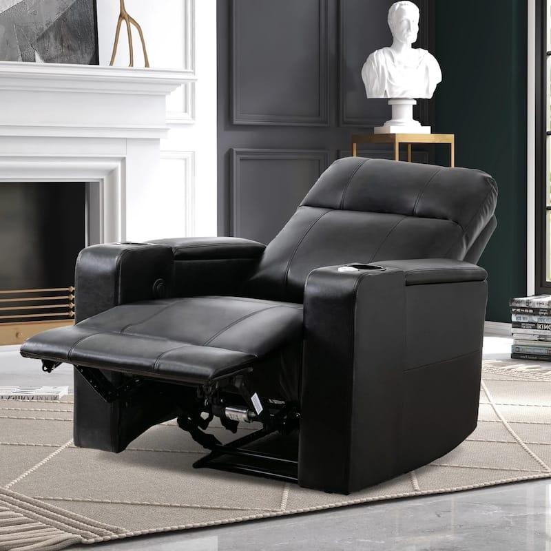 Electric Recliner for Living Room Home Seating Leather Reclining Chair with Cup Holders USB Ports and Hidden Storage