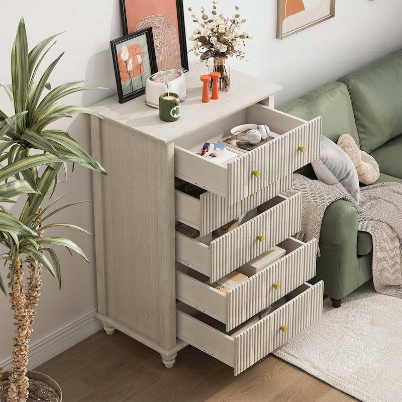 Fluted 5 Drawer Dresser Cabinet