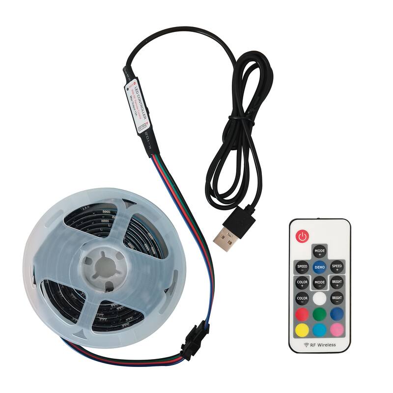 GDF Studio - Modern Particle Board TV Stand with LED Remote Lighting, Storage Cabinets & Open Shelves