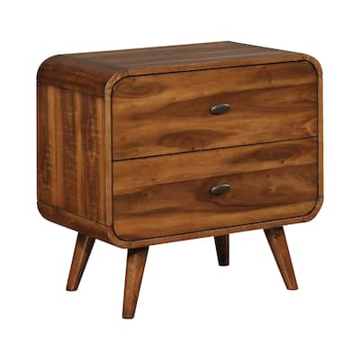 2 Drawers Wooden Nightstand in Dark Walnut