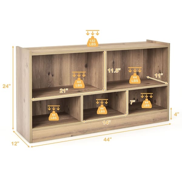 dimension image slide 2 of 4, Costway Kids 2-Shelf Bookcase 5-Cube Wood Toy Storage Cabinet