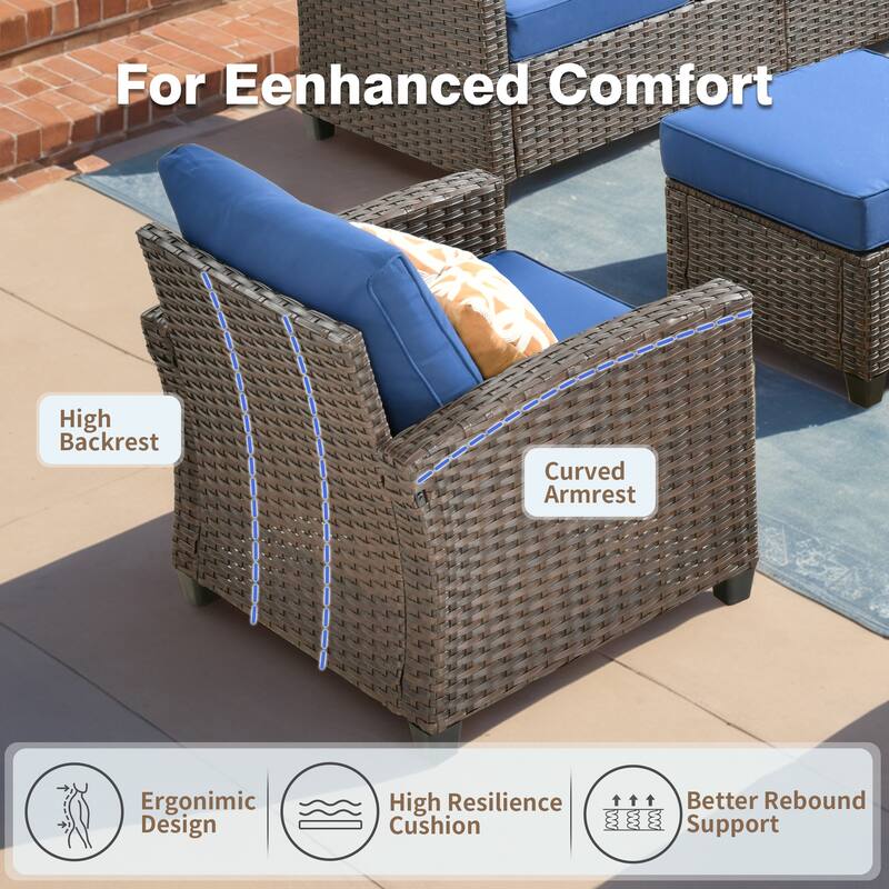HOOOWOOO 7-piece Outdoor Wicker Rattan Patio Conversation Set with Fire Pit