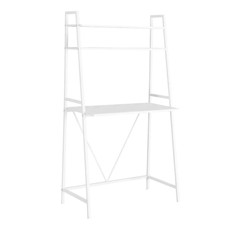 Modern Computer Desk with Storage - Home Office Desk, White Finish, Metal & Laminate Frame