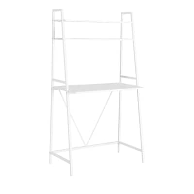 Modern Computer Desk with Storage - Home Office Desk, White Finish, Metal & Laminate Frame