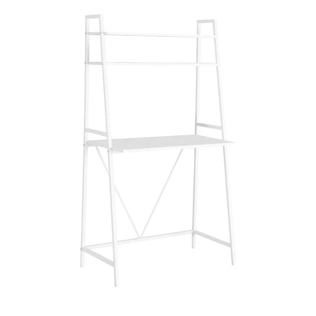 Modern Computer Desk with Storage - Home Office Desk, White Finish, Metal & Laminate Frame
