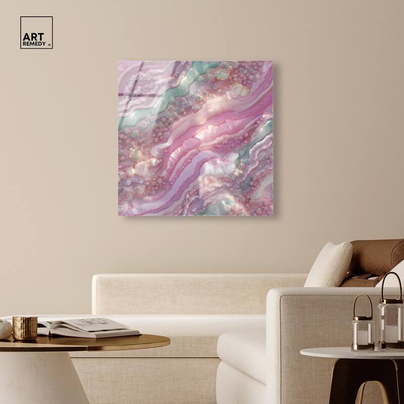 Pink and Mint Crystal I Acrylic by Art Remedy, Ready to Hang