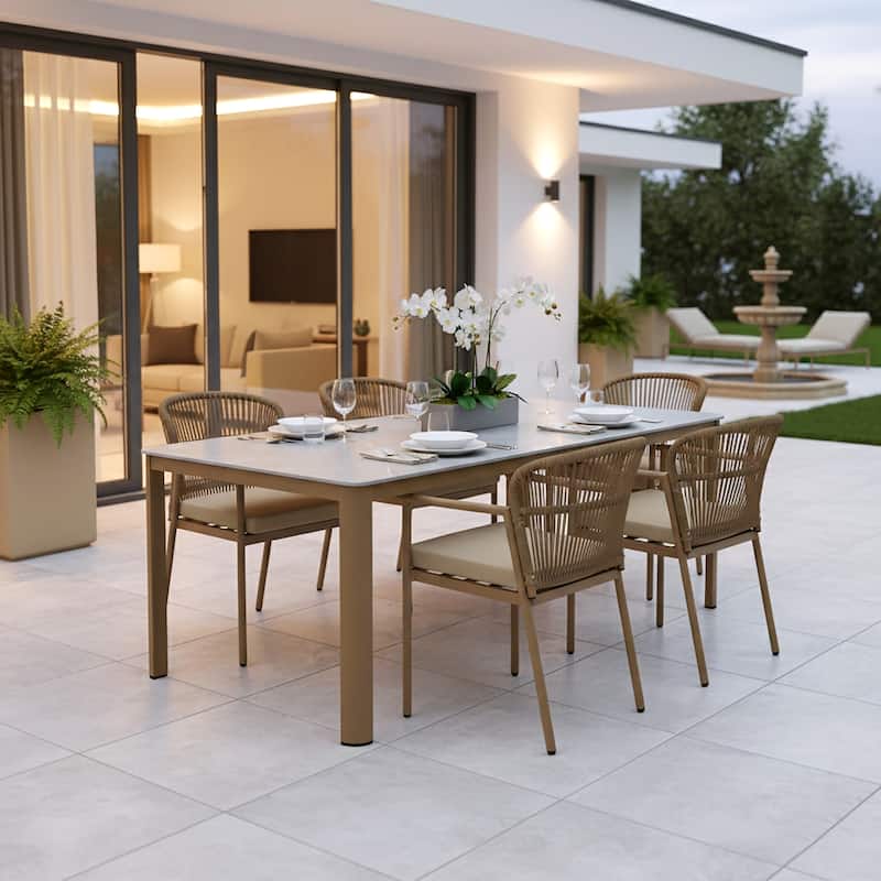 Set of 2 Bina Brown Outdoor Dining Chair with Hand-Woven Rattan Back