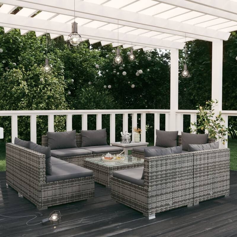 vidaXL Patio Lounge Set Outdoor Sectional Sofa Set Table Garden Poly Rattan - 27.6" x 27.6" x 23.8"