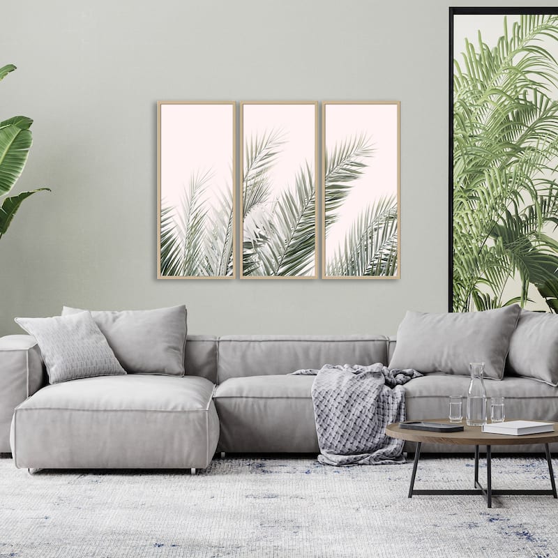 "Blush Palm Leaves" Framed 3-Piece Wall Art Set by Kathrin Pienaar