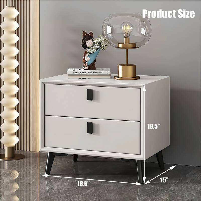 Modern White Pine Nightstand with Two Drawers