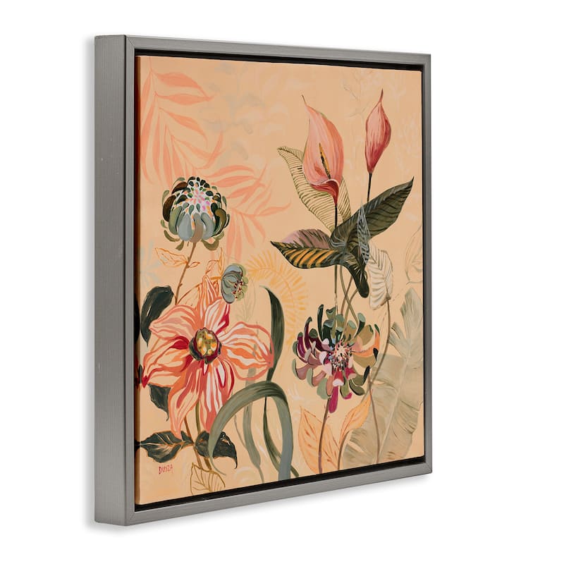 Stupell Tropical Foliage & Blooms Framed Floater Canvas Wall Art Design By Dusza