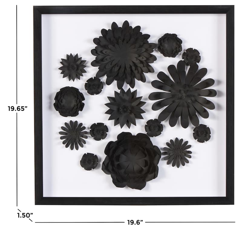 Paper Floral Cluster Shadow Box with Varying Shapes and Sizes - Black - Roche River Decor