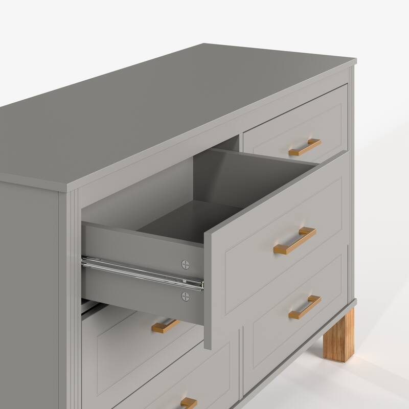Modern Storage 6 Drawers Cabinet with Metal Handles and Solid Wood Legs