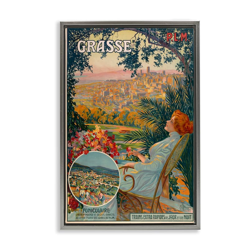 Stupell Vintage Grasse Advertisement Framed Floater Canvas Wall Art Design By Marcus Jules - 21 x 31 - Grey