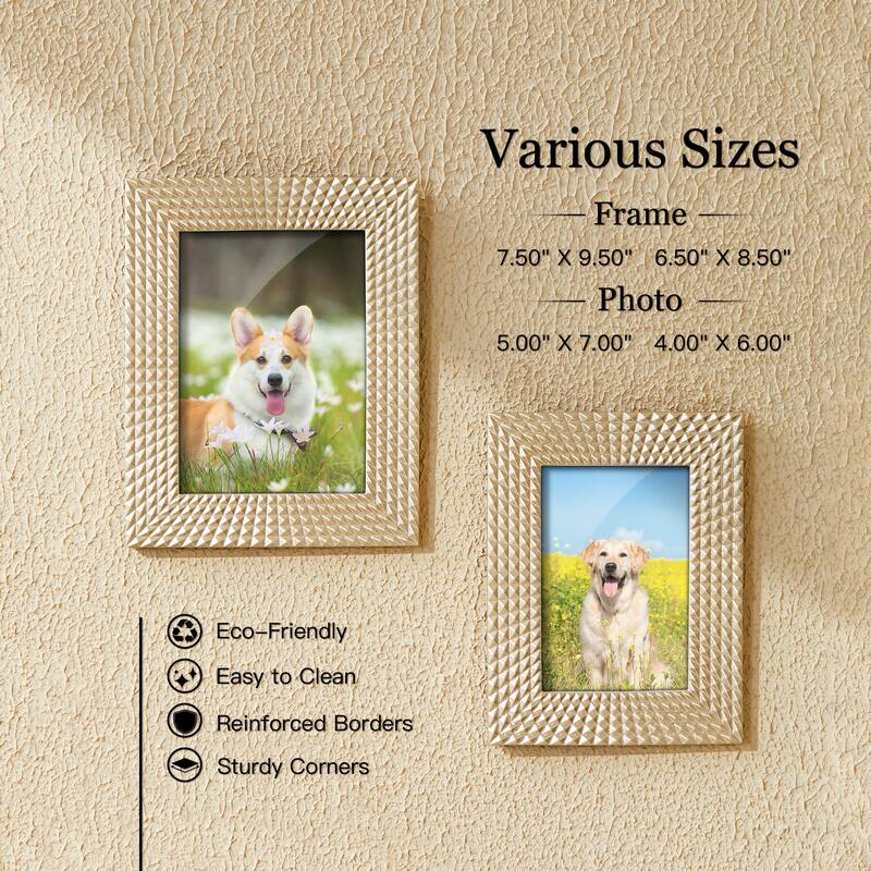Glitzhome Set of 2 Modern Gold Resin Wall or Tabletop Picture Frames 4x6 & 5x7