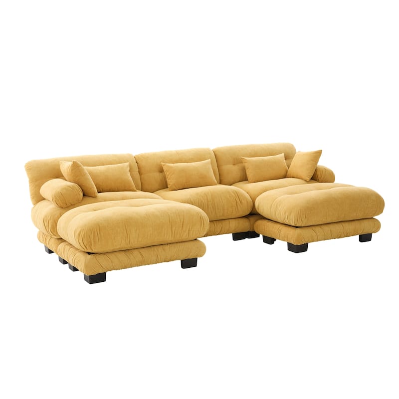 GDFStudio - UNITED WE WIN Pelletized U Shape Cloud Couch with Bolster Armrest Pillows