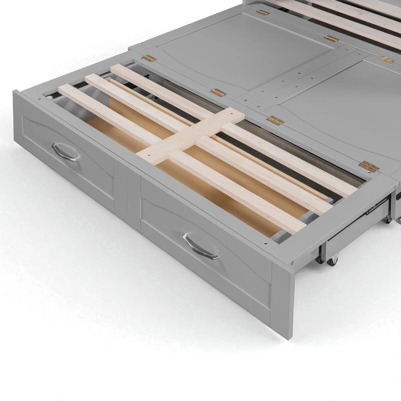 Full/Queen Size Murphy Wall Bed with USB Ports, Power Outlets, Drawers, Pulley System and Foldable Cabinet Design