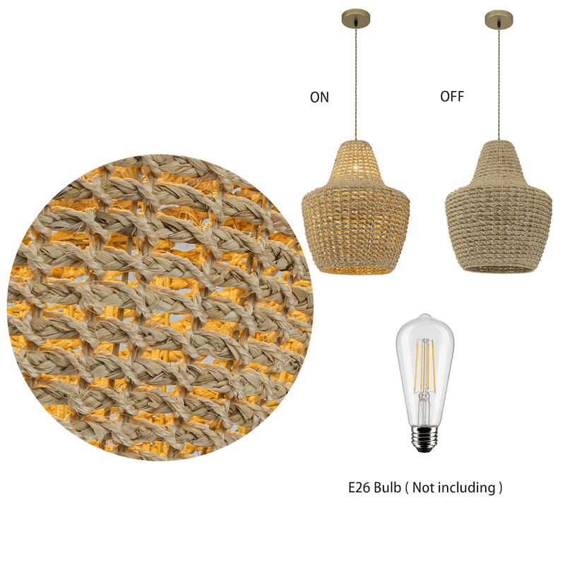 Mika 1-Light Rattan Pendant, Modern Coastal Boho - Handwoven - 16" Wide - 16" Wide - Beige