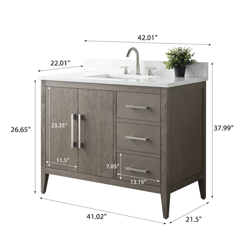Vanity Art 42" Single Sink Bathroom Vanity Cabinet with Engineered Marble Countertop