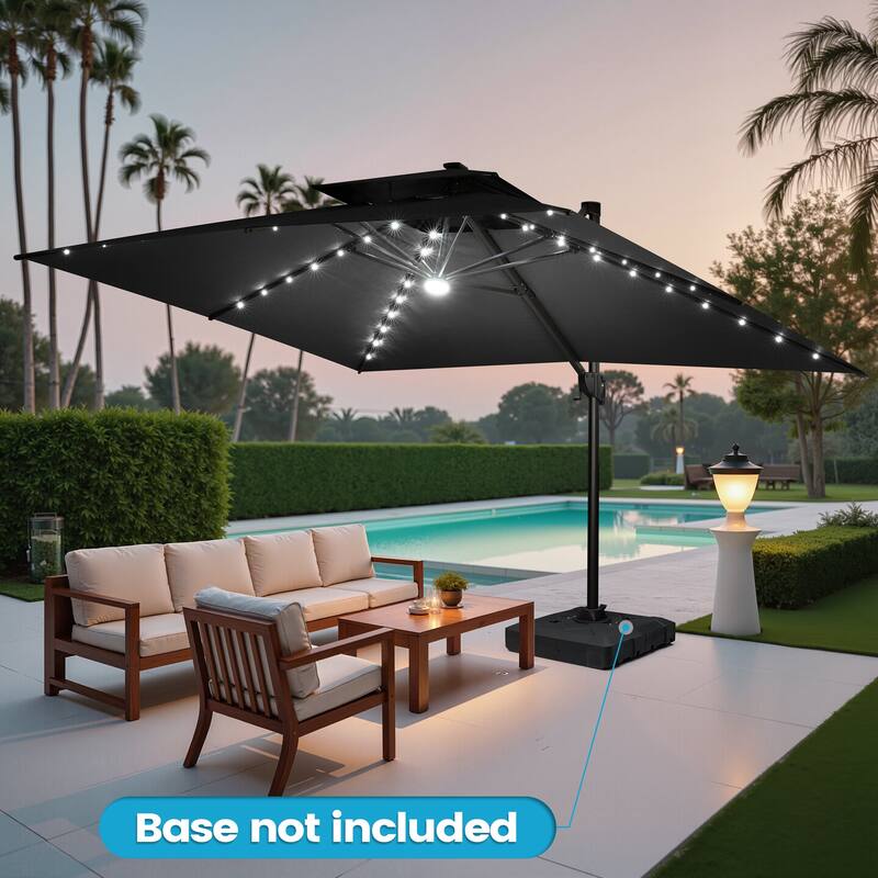 10 FT x 13 FT Outdoor LED Lighted Double Top Patio Cantilever Umbrella