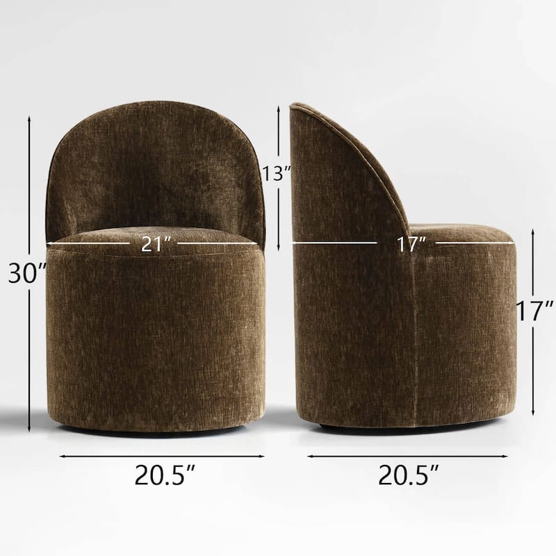 Chenille Rolling Upholstered Dining Chair with Wheels (Set of 4)