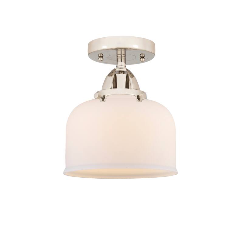 Innovations Lighting Nouveau 2 Bell - 1 Light 8" Semi-Flush Mount - Polished Nickel/Matte White