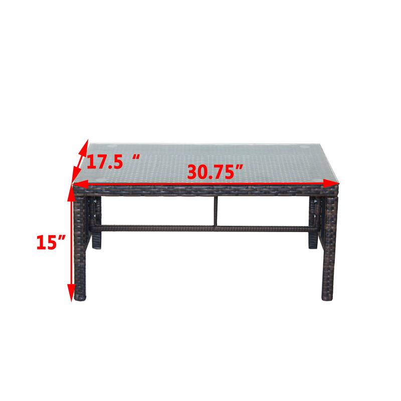 Anmytek Brown Wicker Patio Coffee Table with Tempered Glass Top, Rustic Modern Outdoor Furniture for Garden, Porch & Backyard