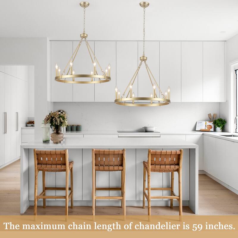 8-Light Candlestick Wagon Wheel Chandelier Linear Chandelier Lighting for Kitchen Island