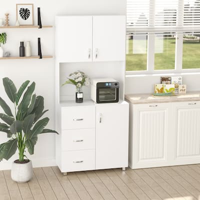 HOMCOM Freestanding Kitchen Buffet with Hutch Storage Pantry with 2 Cabinets, 3 Drawers and 1 Open Space, White