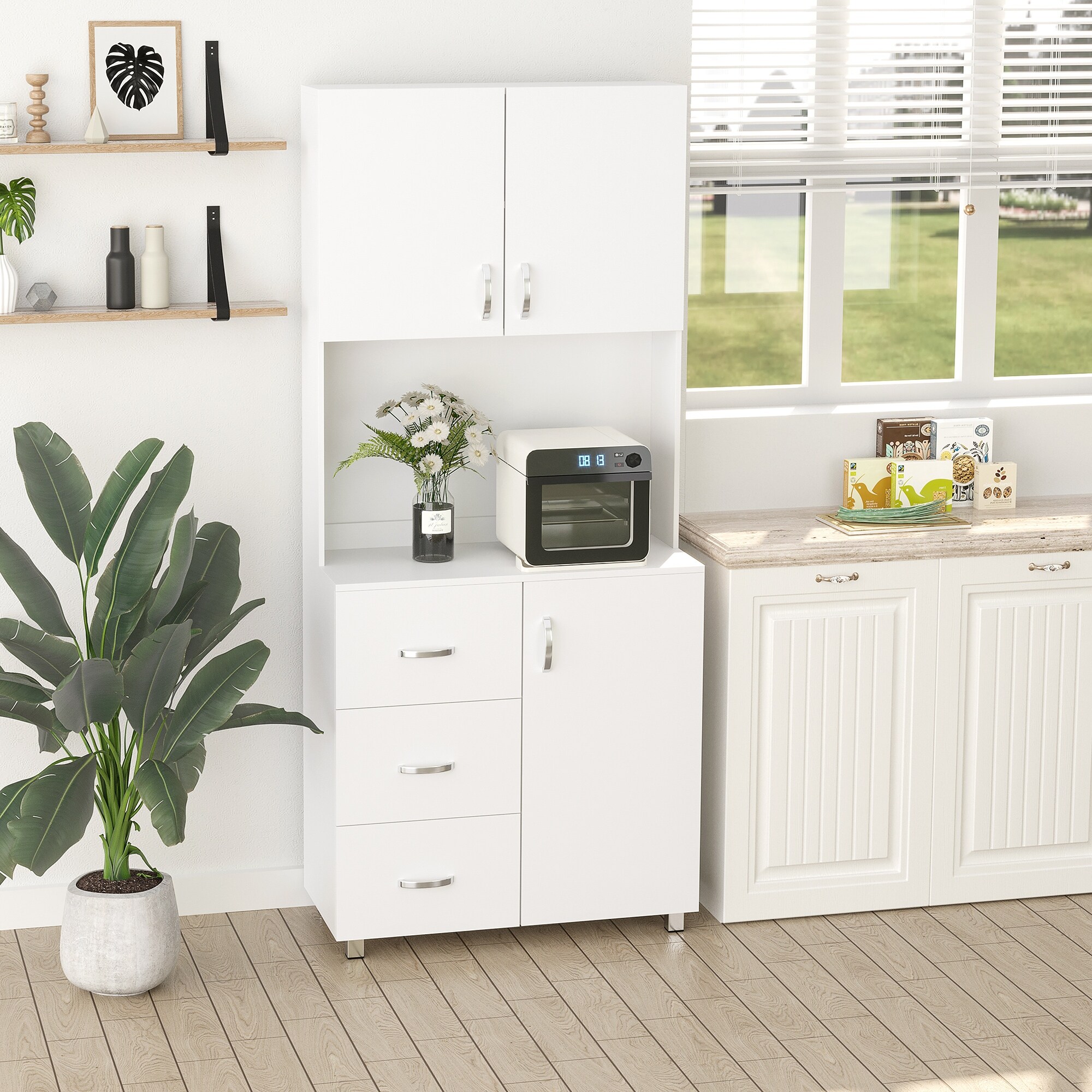 Homcom microwave storage pantry deals cabinet