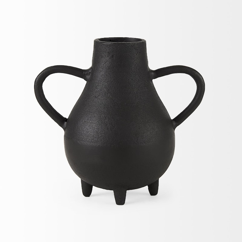 HomeRoots 8" Black Two Handle Ceramic Jug Vase - 5"W x 9"D x 8"H