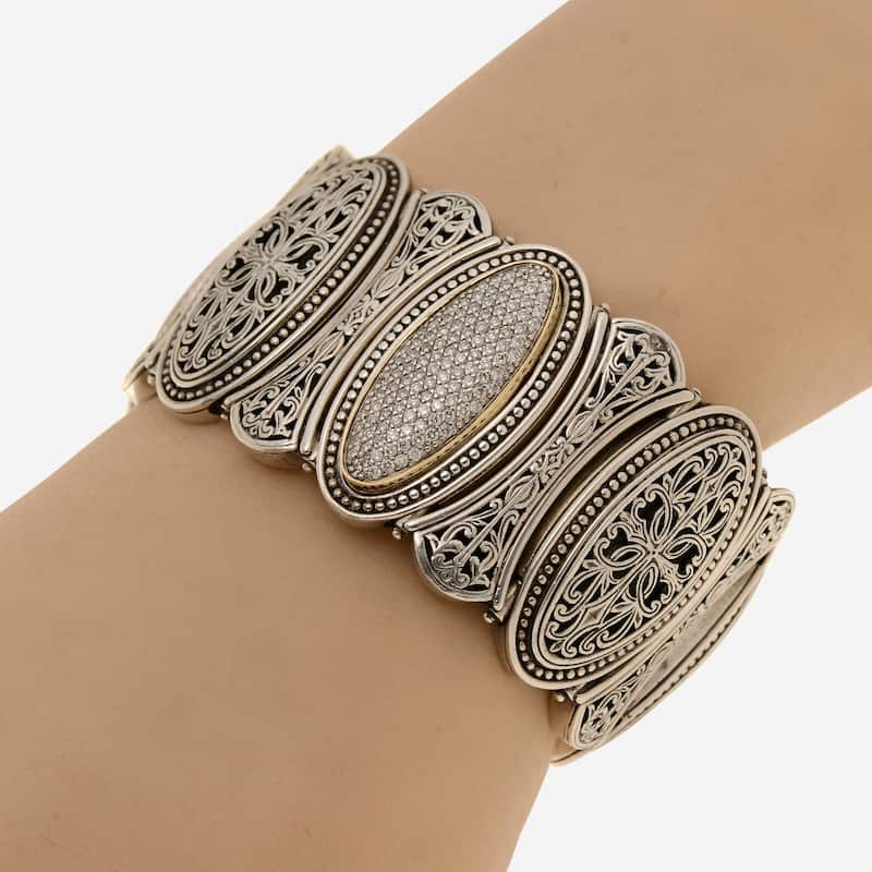 Konstantino Sterling Silver & 18K Yellow Gold, Diamond Cuff Bracelet - 7