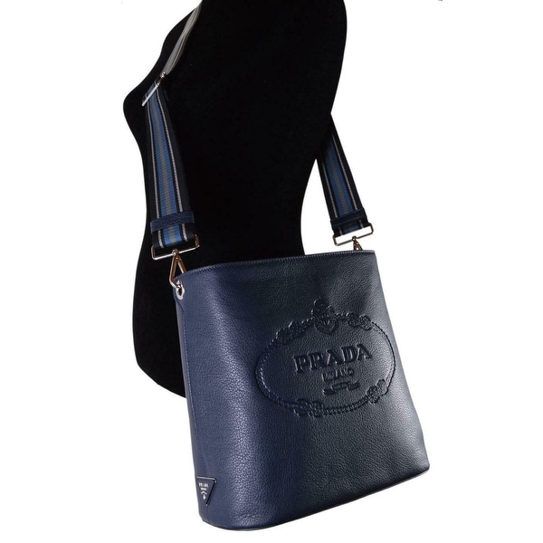 prada embossed logo leather handbag