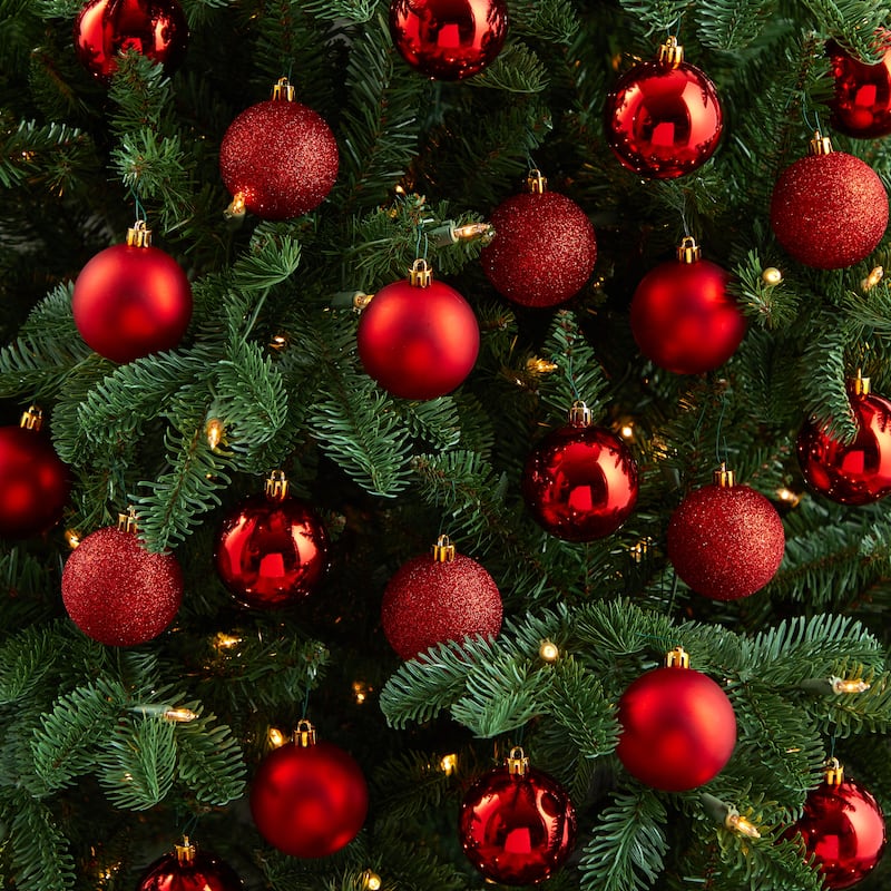 Shatterproof 3-Finish Christmas Ball Ornaments - 2.5" (60mm) - Red - 30ct