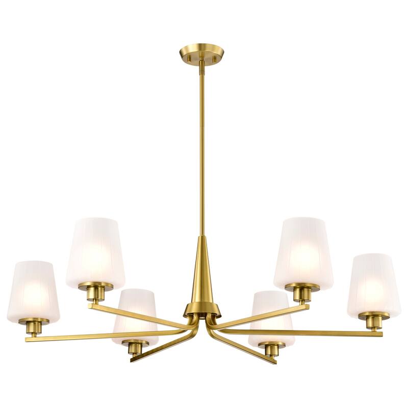 Lune 6 Light Chandelier Vintage Brass Finish Etched White Glass - Vintage Brass