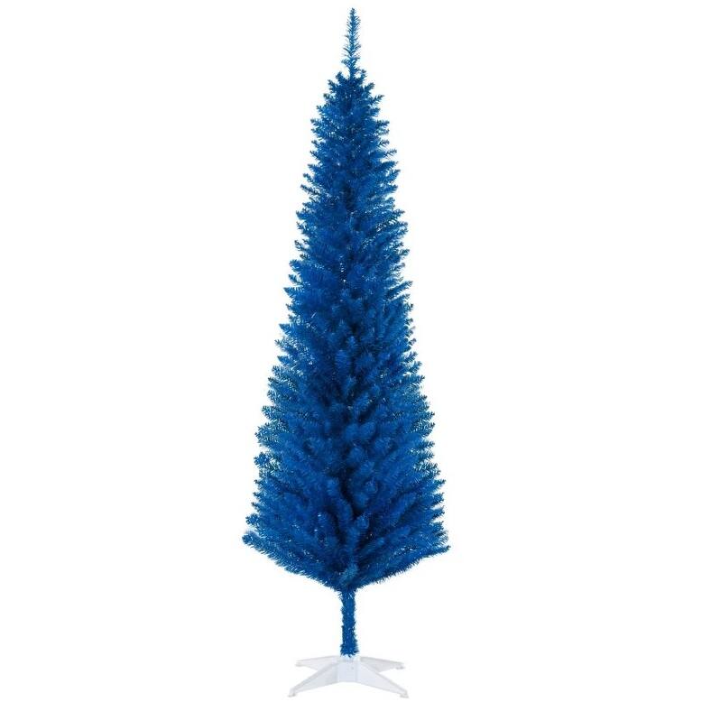 Blue Pencil Artificial Christmas Tree - Sturdy Stand, Striking Holiday Decor