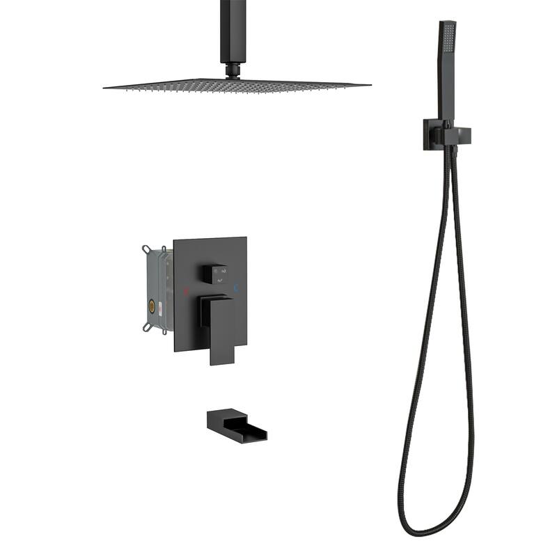 Topcraft 12-inch Ceiling Mount Square Shower System with Rough-in Valve - 12*12 - Matte Black