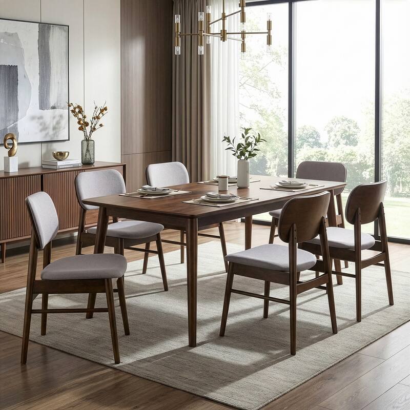 Set of 2 Babette Gray Fabric Dining Chair with Walnut Wood Legs