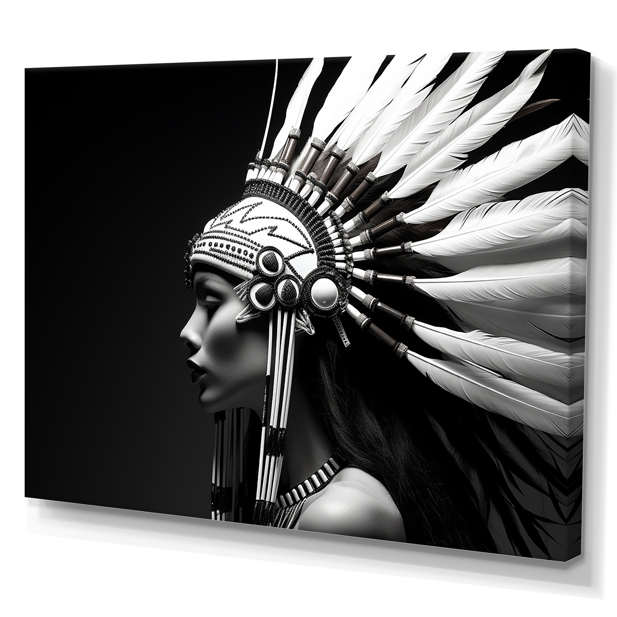 Design Art Black And White Native Spirit Woman Wrapped Canvas