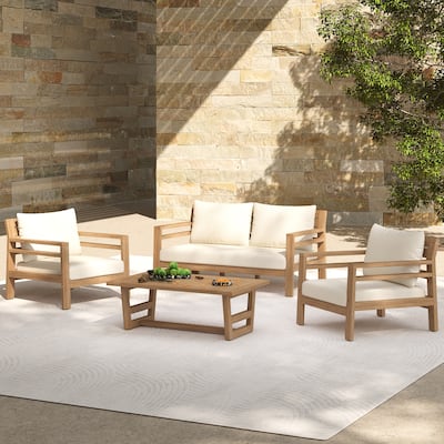 Christopher Knight Home - Everett Outdoor Acacia Wood 4-Piece Patio Conversation Set with Deep Seating and Coffee Table