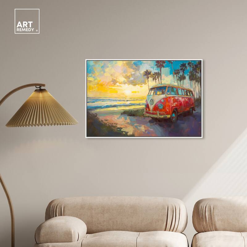 Art Remedy Memories At The Beach Framed Colorful Coastal 1 Piece Canvas Wall Art