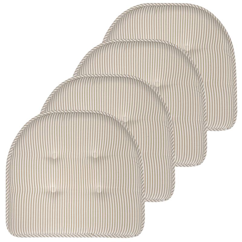 Pinstripe U-shaped Memory Foam Chair Pad - Taupe - Set of 4