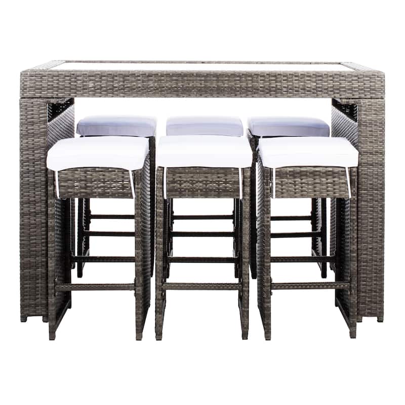 SAFAVIEH Yahaira 7-Piece Outdoor Patio Dining Set - 59Wx28Dx42H - Grey Brown/White