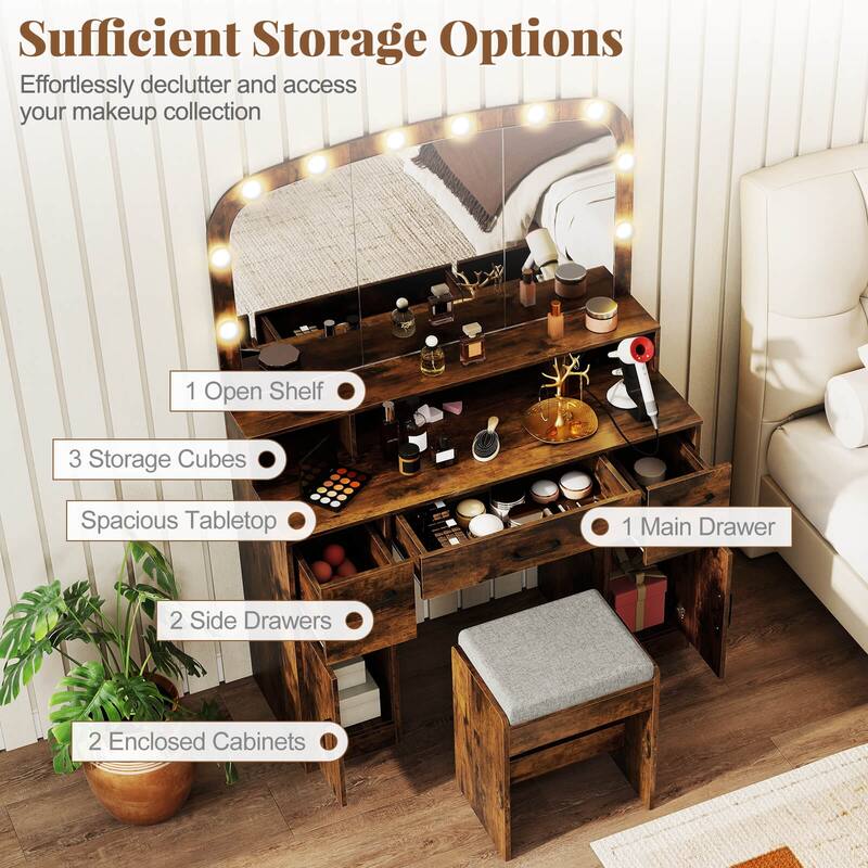 Costway Vanity Desk Makeup Table with with Stool Large Mirror 3-Color - See Details