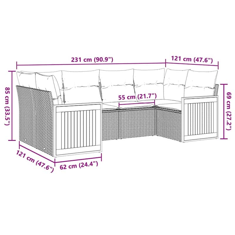 vidaXL Garden Sofa Set Black, Cream White - 24.4 x 24.4 x 27.2 in