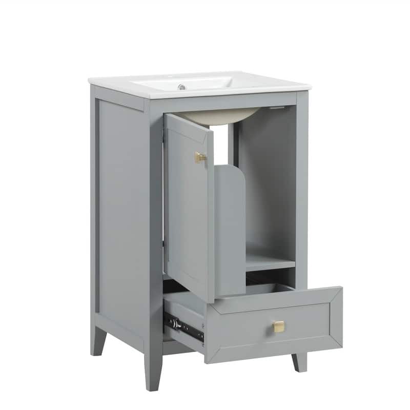 20" Bathroom Vanity with Sink – Soft-Closing Door Cabinet Featuring Storage Rack and Drawer‌ - 20"L x 18.3"W x 34"H