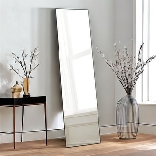Kacee 71x28 Full Length Mirror with Standing Holder Aluminum Alloy Frame  Floor Mirror Black (with Stand)-The Pop Maison