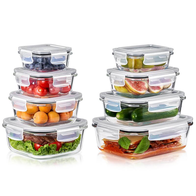 Sorbus 16-Piece Glass Food Storage Containers with Lids - Airtight, Microwave, Fridge, Dishwasher Safe Meal Prep Containers - 16 Piece