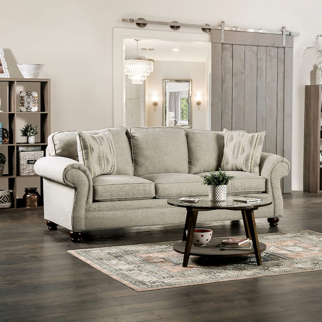 Chetbert Transitional Cream Fabric Upholstered Rolled Arms Sofa by Furniture of America