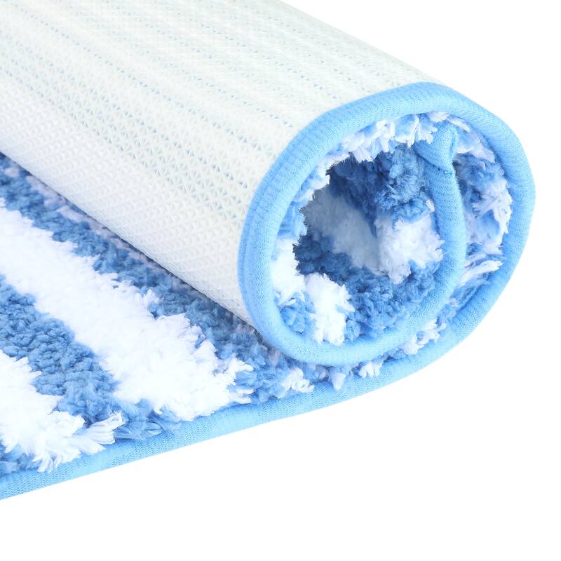 Bathroom Rug Mat, Extra Soft and Absorbent Microfiber Bath Rugs Fluffy Striped Non Slip Bathroom Floor Mat